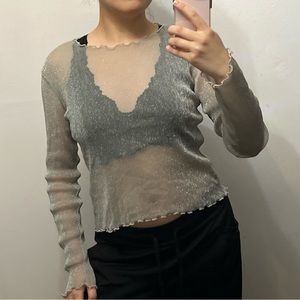 Brandy Melville Light Green Sparkly Mesh Top!